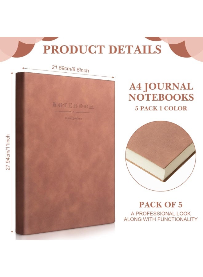 5 Pack A4 Notebooks Large Journal 360 s Leather Softcover Hardcover Notebooks Thick Paper Lined Note Writing Notepad for  Gifts Office School Business, 8.5'' x 11'' - Image 2